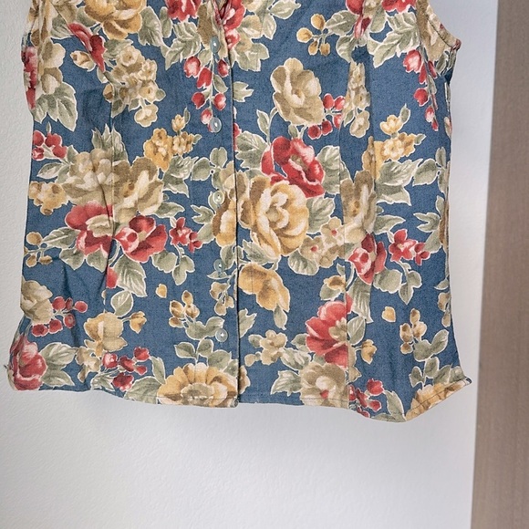 Vintage Bickett & Ingrish Linen Cotton Floral Sleeveless Collared Top 6 - Picture 6 of 9
